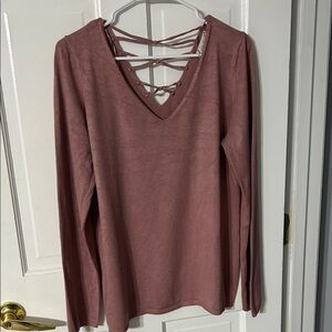 Pink Rose Mauve Long Sleeve Top with Crisscross Back